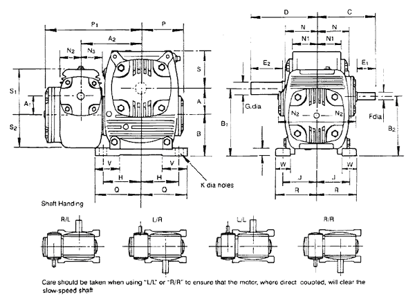 Dimensions of Double Reduction - AUD Worm Gear Boxes