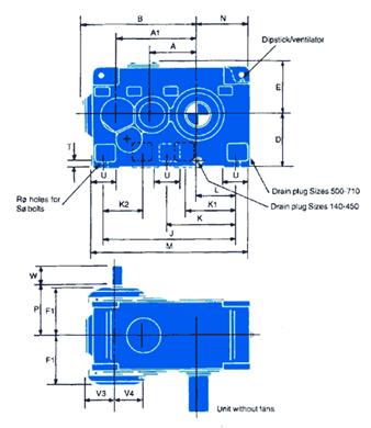 Double Reduction Helical Gearbox H2 Type, Foot Mounted Helical Gear Unit, Transmission Ratio 5.6-25.6