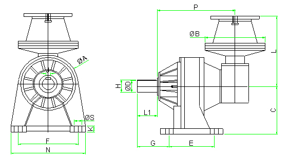 Bevel Planetary Gearbox - Foot Mounted, Input Hollow Shaft, Output-Male Shaft (FREE) D